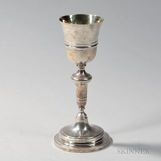 Italian .834 Silver Chalice, Naples, mid-19th century, the bell-form bowl with gold-washed interior on a knopped stem and dom