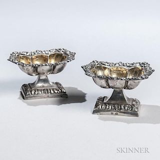 Pair of Italian .834 Silver Salt Cellars, Naples, mid-19th century, marked "A," each with a gold-washed interior and scrolled