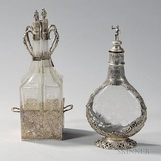 Two Pieces of German Silver-mounted Glass Tableware, Hanau, late 19th/early 20th century, a decanter by Weinranck & Schmidt, 