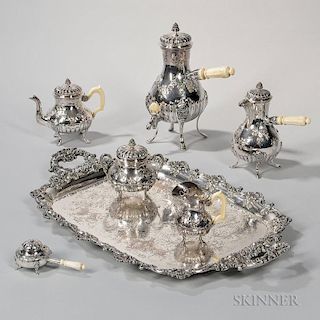 Five-piece French .950 Silver Tea and Coffee Service, Paris, late 19th/early 20th century, Henri Lapeyre, maker, monogrammed,
