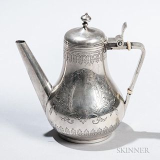 Russian .875 Silver Teapot, bearing marks for Moscow, c. 1894, maker's mark "MC" possibly for Sokolov, with an engraved folia