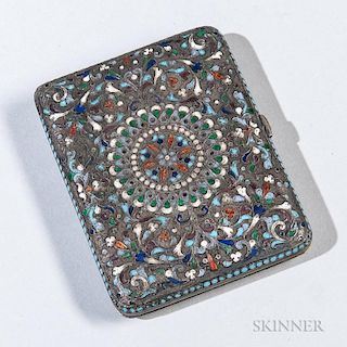 Russian .875 Silver and Enamel Cigarette Case, 20th century, worn marks, maker's mark in Cyrillic "S Sh," also marked "900" t
