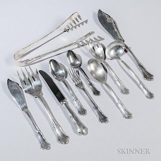 German .800 Silver Flatware Service, Bremen, 20th century, Wilkens & Sohne, maker, twelve each: forks, hollow knives, fish fo