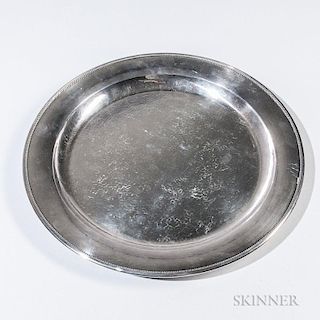 Georg Jensen Sterling Silver Platter, Denmark, post 1945, pattern no. 210C, circular, with a beaded edge, dia. 14 in., approx