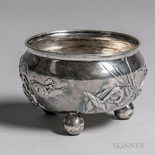 Chinese Export Silver Bowl, late 19th/early 20th century, Luen Wo, maker, with three applied motifs: a frog on a rock, shells
