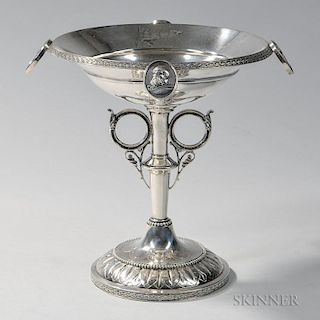 Wood & Hughes "Medallion" Pattern .900 Silver Compote, New York, c. 1860, with four portrait medallions to rim and engraved p