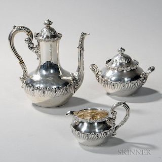 Three-piece Dominick & Haff Sterling Silver Coffee Service, New York, c. 1890, Bigelow, Kennard & Co., retailer, each with a 