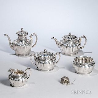 Five-piece Gorham Sterling Silver Tea and Coffee Service, Providence, c. 1891, monogrammed, each with a lobed body with upper