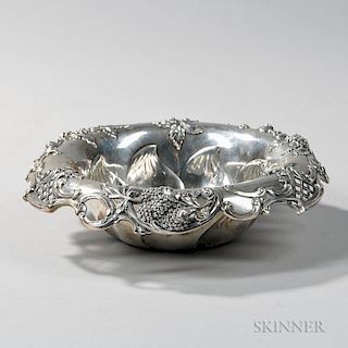 Tiffany & Co. Sterling Silver Bowl, New York, 1902-07, the reticulated, overhung rim with raspberries and scrolls, dia. 9 in.