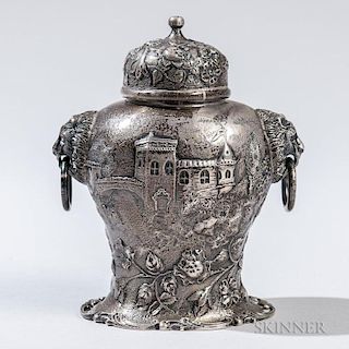 S. Kirk & Son Co. Sterling Silver Tea Canister, Baltimore, early 20th century, urn-form with a chased architectural motif and
