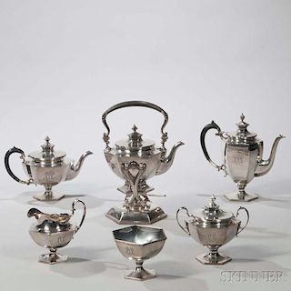 Six-piece Roger Williams Sterling Silver Tea and Coffee Service, Providence, early 20th century, Bigelow Kennard & Co., retai
