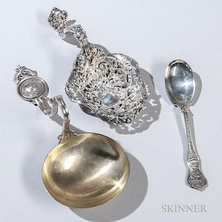 Three American Silver Serving Pieces, a "Medallion" pattern coin silver serving spoon, lg. 9 1/4, a Tiffany "Olympian" patter