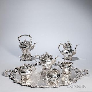 Six-piece Whiting Sterling Silver Tea and Coffee Service with Associated Silver-plate Tray, New York, early 20th century, mon