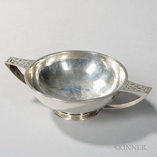 Arts and Crafts Sterling Silver Bowl, Boston, 20th century, marked "McAuliffe & Hadley," hammered surface with two reticulate