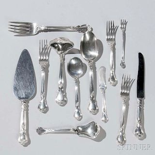 Gorham "Chantilly" Pattern Sterling Silver Flatware Service, Providence, 20th century, twelve each: forks, salad forks, desse