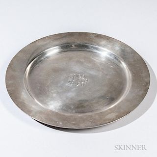 S. Kirk & Son Inc. Sterling Silver Presentation Platter, Baltimore, c. 1925, circular with a central monogram and presentatio