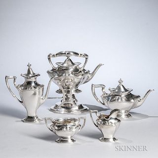 Five-piece "Hepplewhite" Pattern Sterling Silver Tea and Coffee Service, Massachusetts, 20th century, kettle with date mark f
