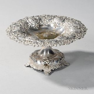 Tiffany & Co. Sterling Silver Compote, New York, 20th century, the reticulated rim with rocaille scrolls and floral sprays ce