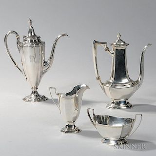 Four Pieces of American Sterling Silver Tableware each monogrammed, with urn-form paneled bodies, comprised of a three-piece 
