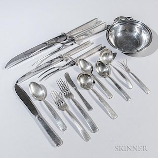 Towle "Old Lace" Pattern Sterling Silver Flatware Service, Massachusetts, 20th century, eighteen teaspoons, twelve each: fork