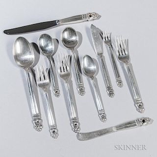 International "Royal Danish" Pattern Sterling Silver Flatware Service, Connecticut, mid to late 20th century, twelve each: di