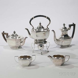 Five-piece Birks Sterling Silver Tea and Coffee Service, Canada, 20th century, each with paneled bodies, teapot, coffeepot, c