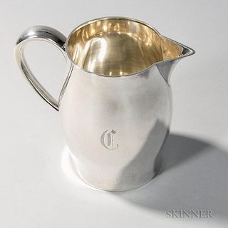 Tuttle Sterling Silver Pitcher, Massachusetts, mid-20th century, monogrammed, ht. 7 1/2 in., approx. 23.6 troy oz.
