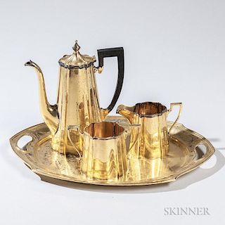 Four-piece American Silver-gilt Coffee Service, mid to late 20th century, a three-piece Meriden Britannia coffee set, coffeep