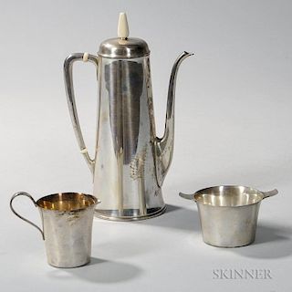 Three-piece Tiffany & Co. Sterling Silver Coffee Service, New York, late 20th century, coffeepot, creamer, and sugar bowl, co
