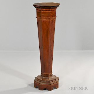 Regency-style Inlaid Mahogany Pedestal, 19th century, octagonal top over a tapering column extending to stepped base, ht. 43 