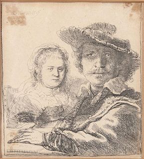Rembrandt van Rijn (Dutch, 1606-1669) Self-Portrait with Saskia, 1636, a later impression (Bartsch 19, Hind 144, Hollstein 19