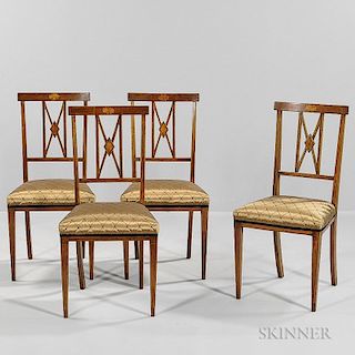 Set of Four Directoire-style Inlaid Mahogany Side Chairs