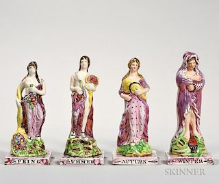 Assembled Set of Sunderland Pink Lustre Decorated Figures of the Four Seasons