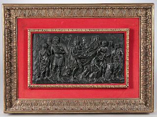 Wedgwood Black Basalt Death of a Roman Warrior Plaque, England, 19th century, rectangular form modeled in high relief with cl