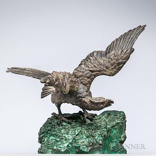Austrian Bergman-style Bronze Eagle on a Malachite Base