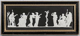 Modern Wedgwood Solid Black Jasper Plaque, England, c. 1970, applied white relief depiction of Hercules in the Garden of the 