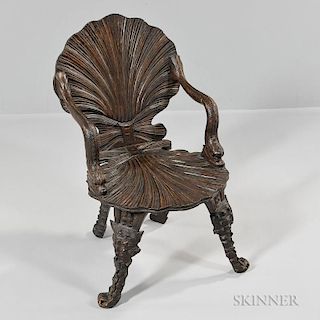 Continental Carved Walnut Grotto Chair