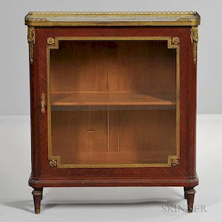 Louis XVI-style Marble-top Vitrine Cabinet, with a single glass-enclosed door opening to a shelved interior, on toupie feet, 