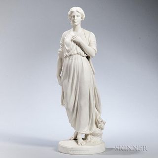 Copeland Parian Figure of Nora Creina, England, c. 1870, by R. Monti, the standing figure modeled wearing a flowing dress, im