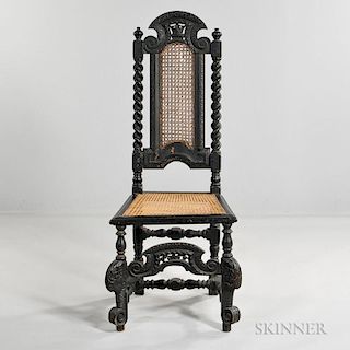 William and Mary-style Flemish High-back Chair, 19th century, heavily carved, arched form, the pierced crest rail with crown 