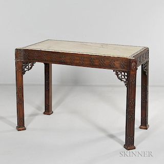 Marble-top Chinese Chippendale-style Table, probably England, late 19th/early 20th century, inlaid shaped marble top over hea