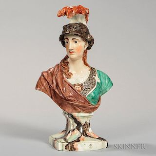 Staffordshire Pearl-glazed Earthenware Bust of Minerva