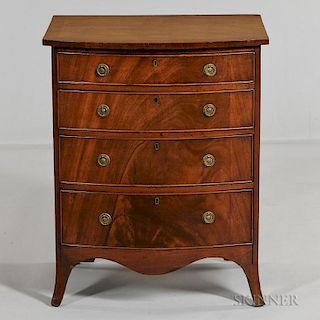 Georgian Mahogany Bow-front Chest, case with four graduated drawers, shaped apron, supported on French feet, ht. 29 3/4, wd. 