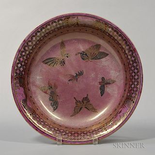 Wedgwood Butterfly Lustre Lily Tray, England, c. 1920, pale purple ground with gilded and polychrome decoration, the border w