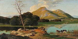 Vincenzo Stancanpiano (Italian, b. 1835)      Mountain Landscape with Cows Watering