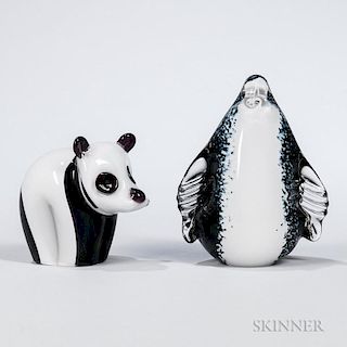 Two Wedgwood Glass Animals, England, late 20th century, a panda, ht. 3 3/4; and a penguin, ht. 5 1/2 in.