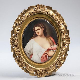 Continental Oval Porcelain Plaque Depicting a Maiden