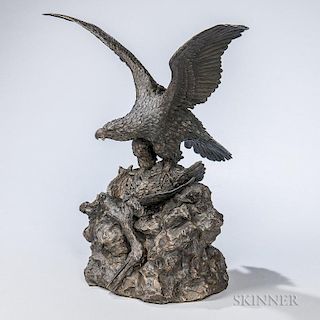 Christophe Fratin (French, 1801-1864) Bronze Figure of an Eagle, depicted with wings outstretched, on a naturalistic base wit