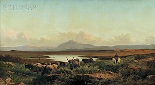 Achille Vertunni (Italian, 1826-1897)      Campagna Vista with Cattle and Horseman