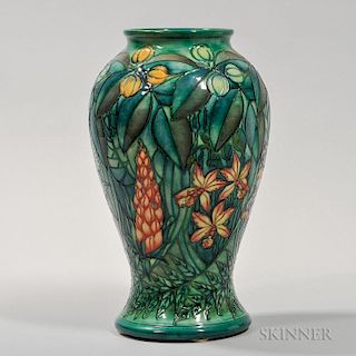 Large Moorcroft Floral-decorated Vase, England, 1992, stylized flowers, fruit, and foliage in color to a green ground, monogr